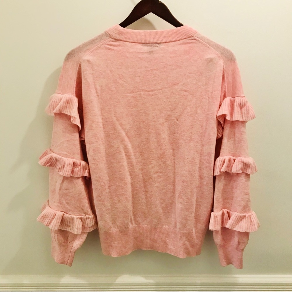 J Crew Ruffle Sleeve Sweater small wool pink - Picture 5 of 13